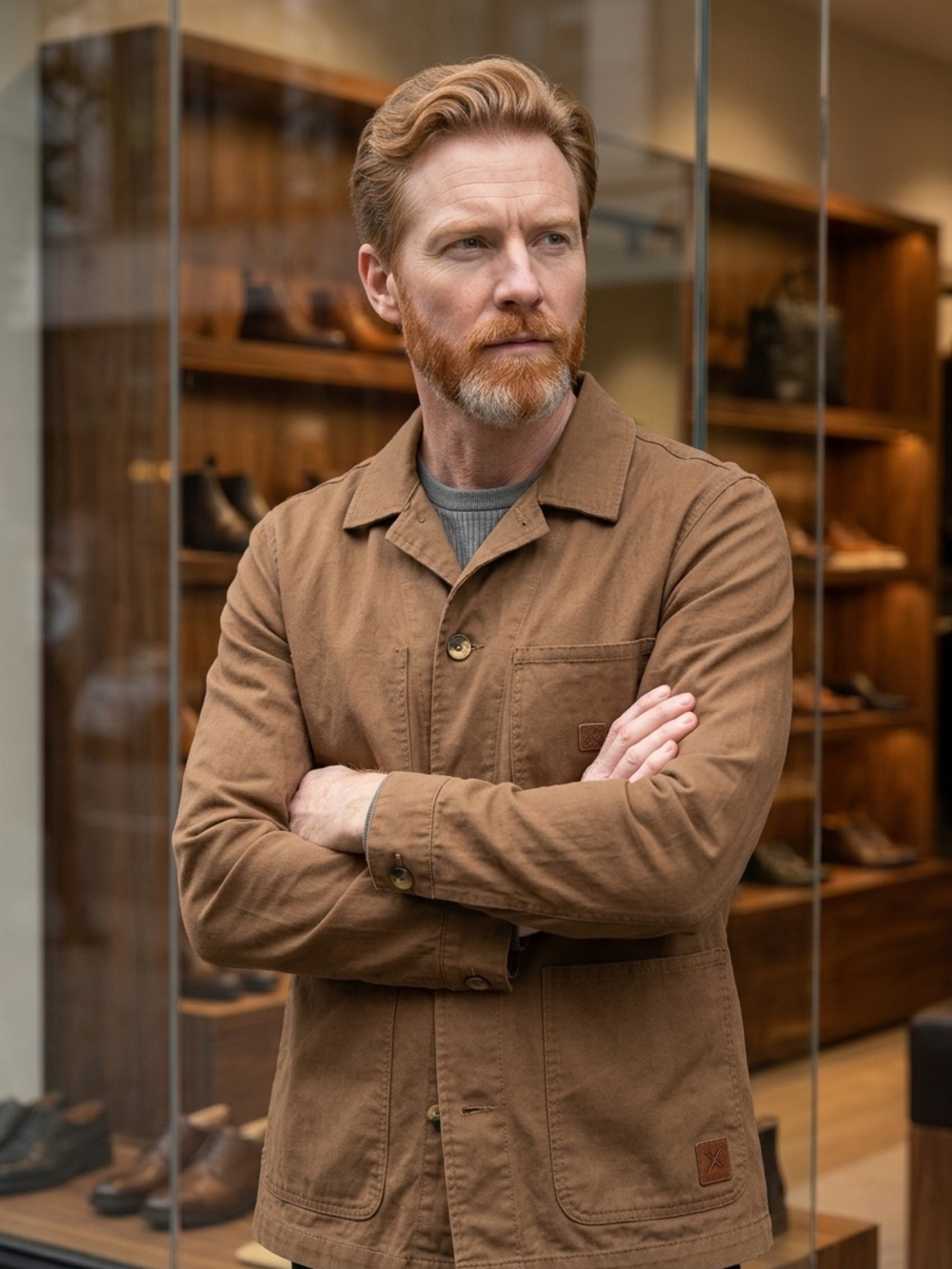 Roark Mens Atlas Chore Jacket Cotton Canvas Utility Workwear Dark Khaki Brown M